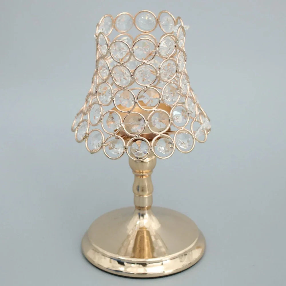 Iron electroplated candle holder with handcrafted crystal detailing in three sizes