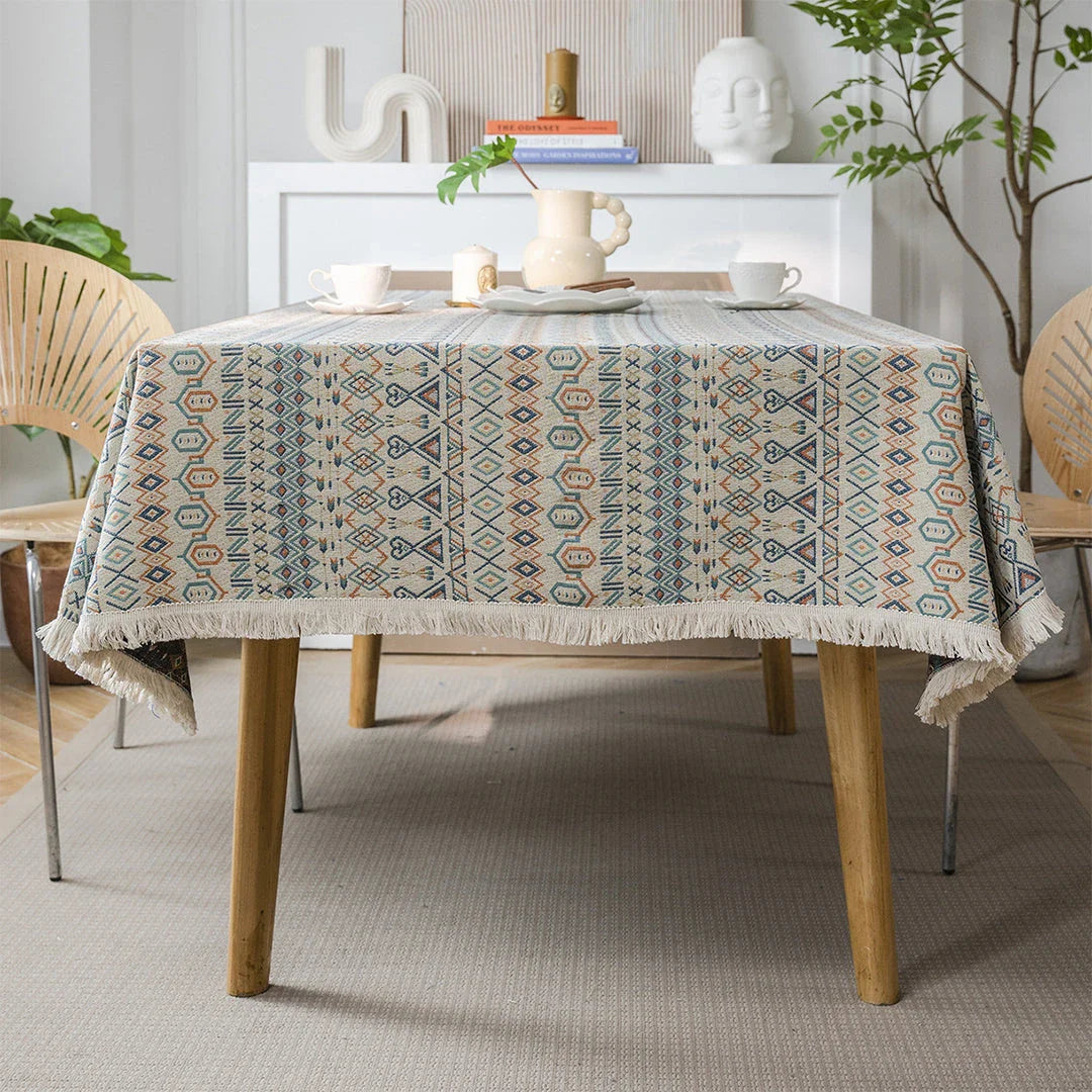 American Geometric Jacquard Bohemian Tablecloth with vibrant pattern and thick, durable construction