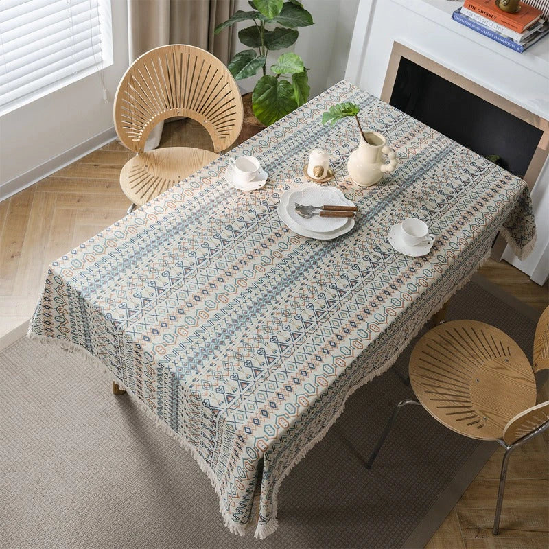 American Geometric Jacquard Bohemian Tablecloth with vibrant pattern and thick, durable construction