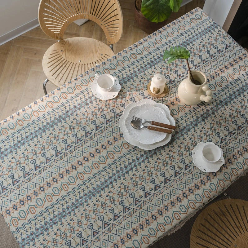 American Geometric Jacquard Bohemian Tablecloth with vibrant pattern and thick, durable construction