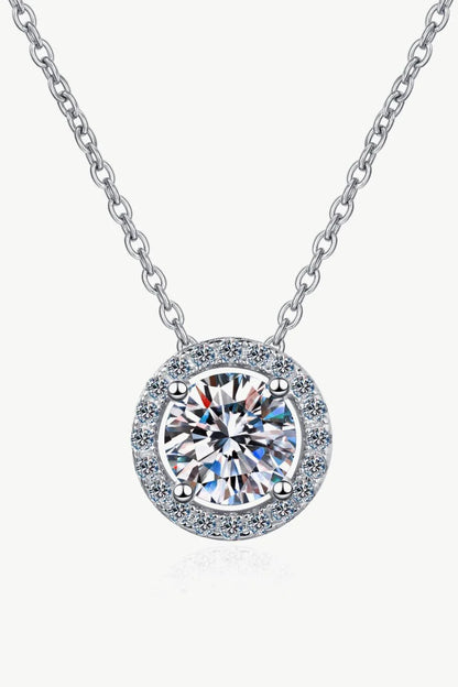 1 Carat Moissanite Round Pendant Chain Necklace in 925 Sterling Silver