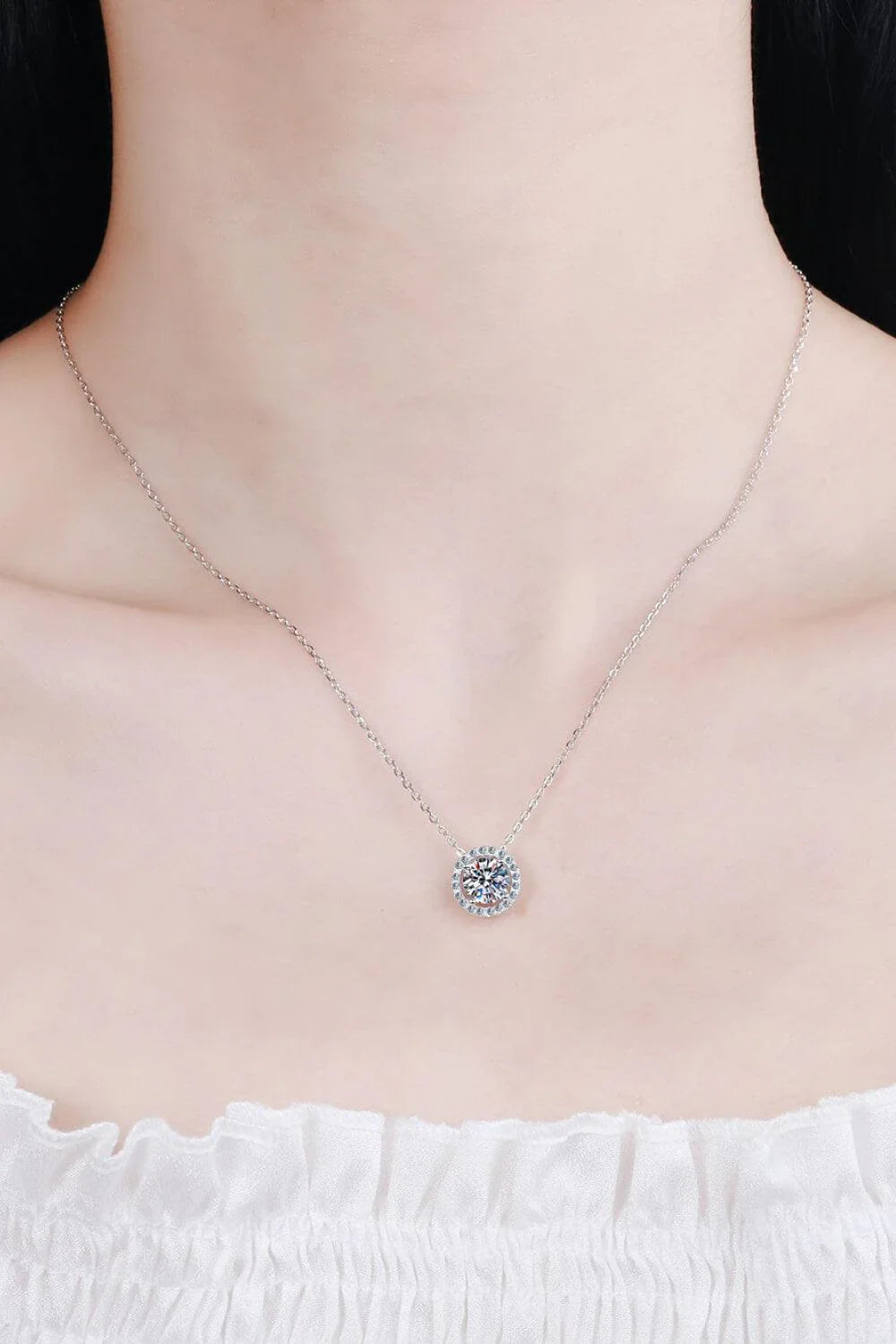 1 Carat Moissanite Round Pendant Chain Necklace in 925 Sterling Silver