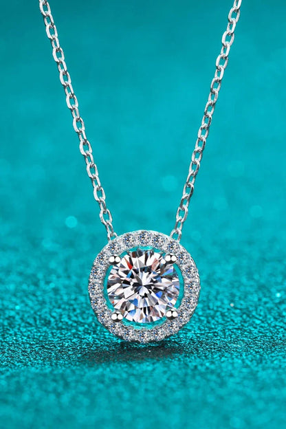 1 Carat Moissanite Round Pendant Chain Necklace in 925 Sterling Silver