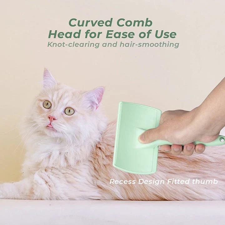 Professional Pet Slicker Brush for dogs and cats, with 135° oblique angle needle design for deep, gentle grooming and contoured brush plate for comfortable use.