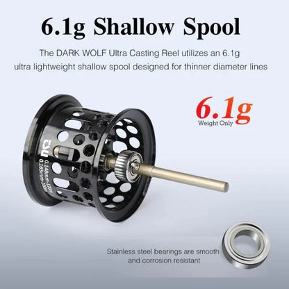 Ultralight baitcasting fishing reel with carbon frame and spool for precision finesse casting
