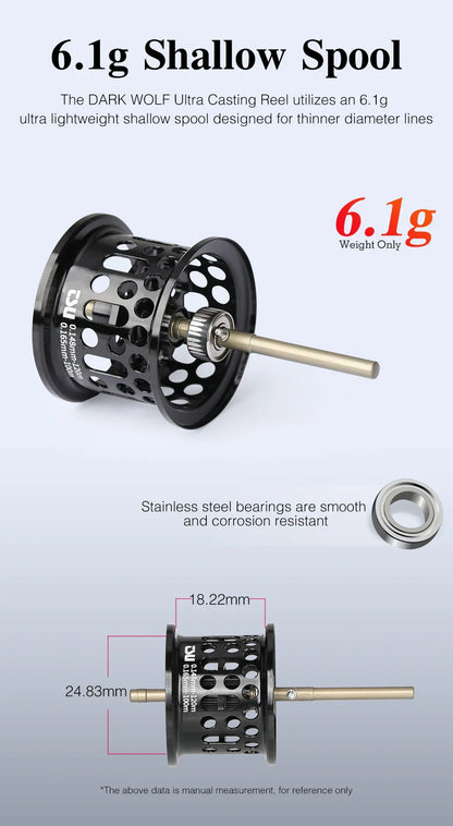 Ultralight baitcasting fishing reel with carbon frame and spool for precision finesse casting
