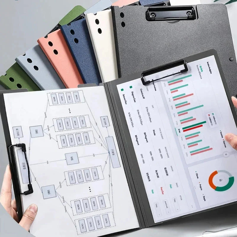 A4 File Folder Desk Organizer with Cover in White - Durable Plastic Construction, Built-in Clipboard, and Convenient Design for Organized Workspace