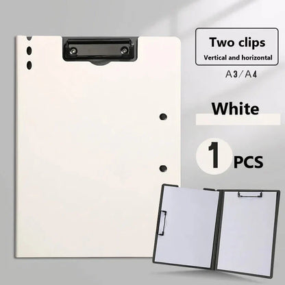 A4 File Folder Desk Organizer with Cover in White - Durable Plastic Construction, Built-in Clipboard, and Convenient Design for Organized Workspace