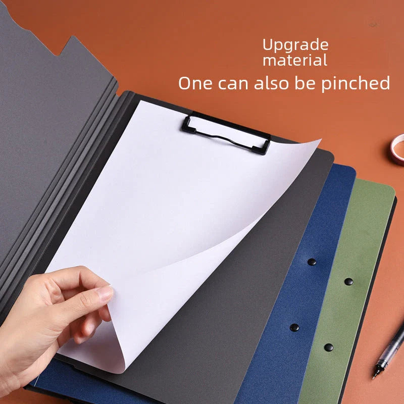 A4 File Folder Desk Organizer with Cover in White - Durable Plastic Construction, Built-in Clipboard, and Convenient Design for Organized Workspace