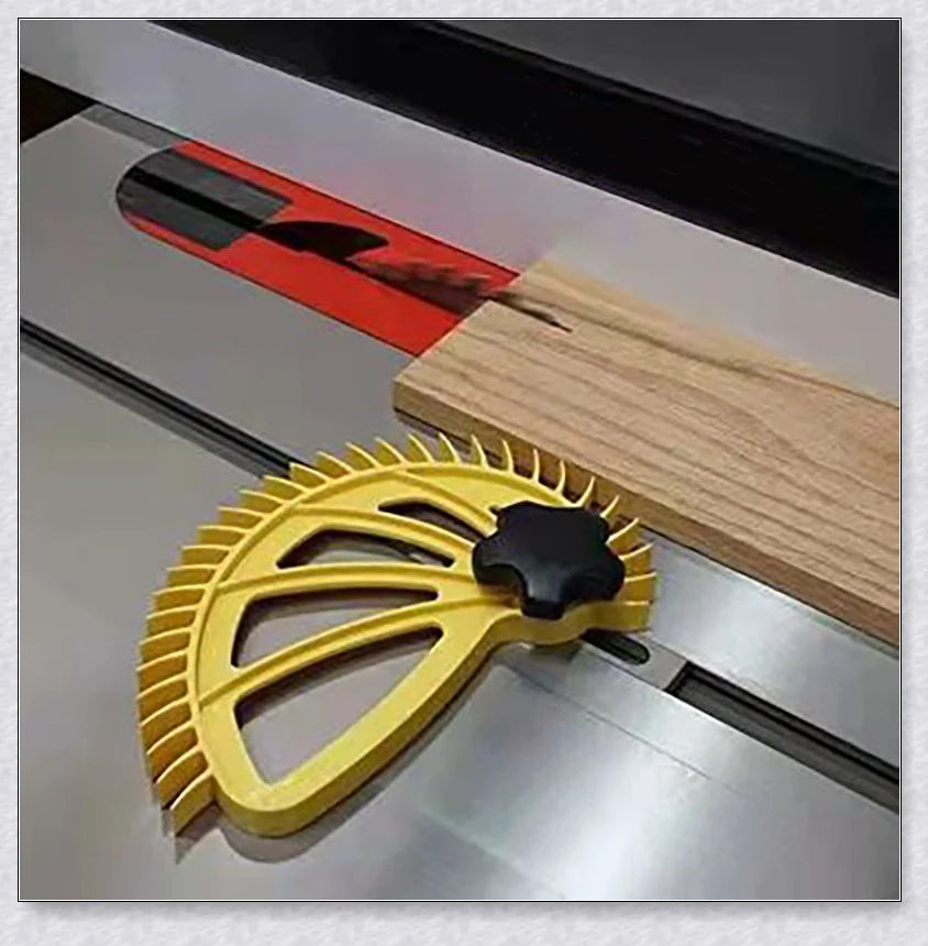 Premium Table Saw Woodwork Tools with offset handle, 3/8-inch wide design, and single-knob featherboard for safe and precise cutting in woodworking