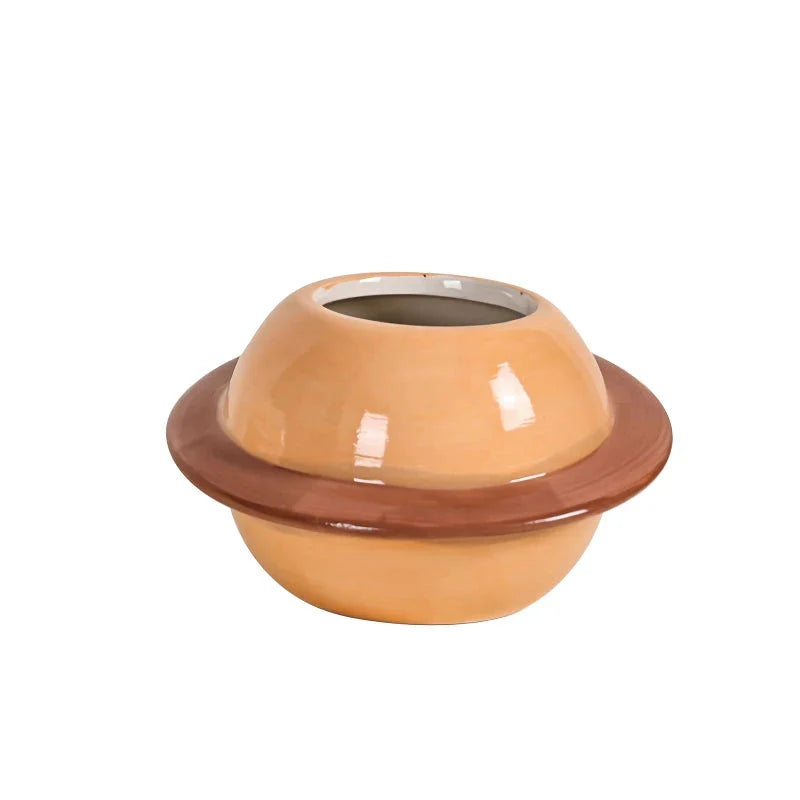 Mini planet-shaped ceramic succulent flower pot in blue color, ideal for indoor and outdoor use