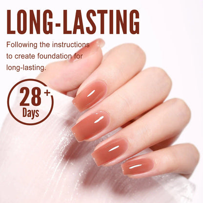 Jelly Gel Nail Polish in a translucent brown color, providing a natural and elegant nail look.