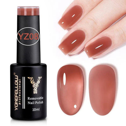 Jelly Gel Nail Polish in a translucent brown color, providing a natural and elegant nail look.