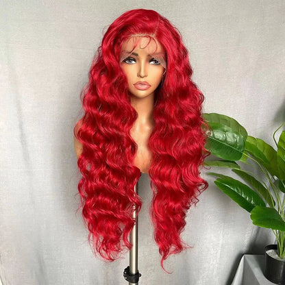 Red long curly hair big wave fluffy lace hair cover in various lengths, adding volume and drama to the user's appearance