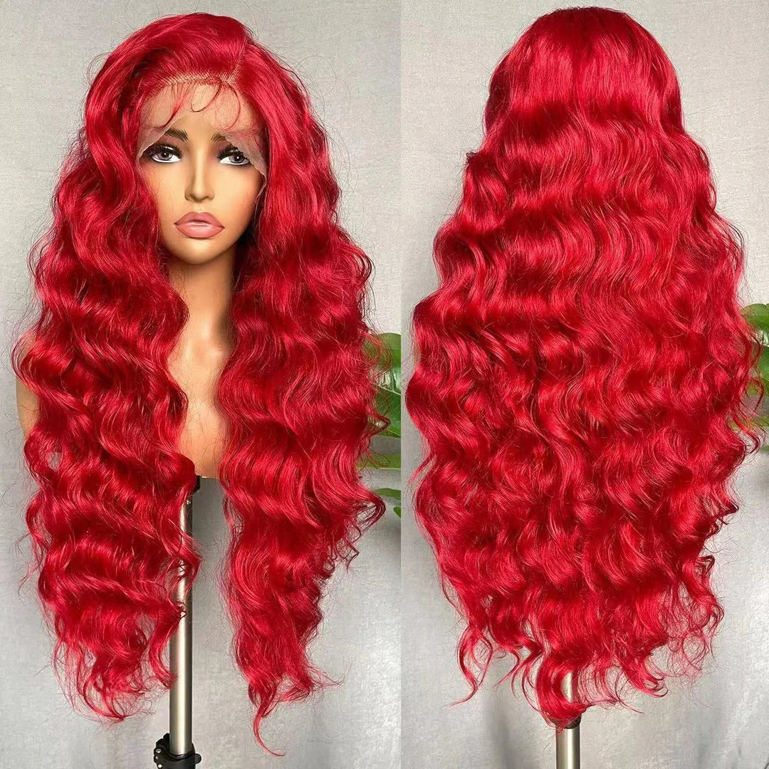 Red long curly hair big wave fluffy lace hair cover in various lengths, adding volume and drama to the user's appearance