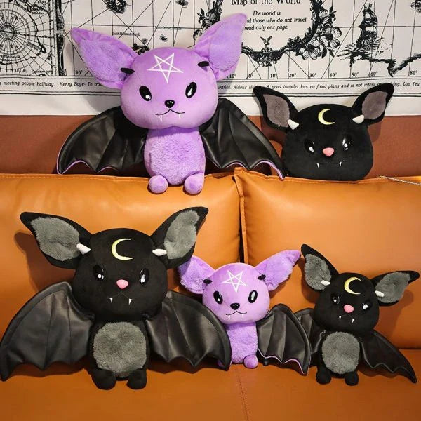 Soft and cuddly bat plush toy in purple and black colors, perfect for home decor and gift-giving