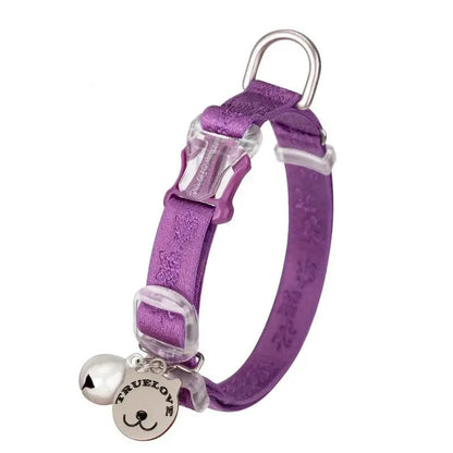 Adjustable Cat and Small Dog Collar in Purple, Soft and Lightweight Nylon Material with Elastic Strap for Easy Control