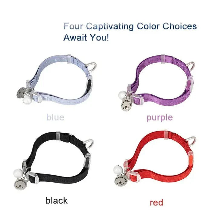 Adjustable Cat and Small Dog Collar in Purple, Soft and Lightweight Nylon Material with Elastic Strap for Easy Control