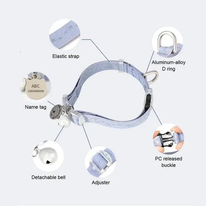 Adjustable Cat and Small Dog Collar in Purple, Soft and Lightweight Nylon Material with Elastic Strap for Easy Control