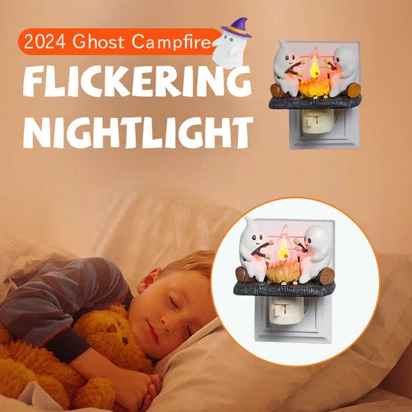 A spooky yet adorable nightlight featuring a friendly ghost enjoying a cozy campfire, creating a warm and soothing ambiance for any room.