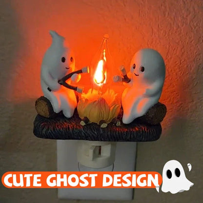 A spooky yet adorable nightlight featuring a friendly ghost enjoying a cozy campfire, creating a warm and soothing ambiance for any room.