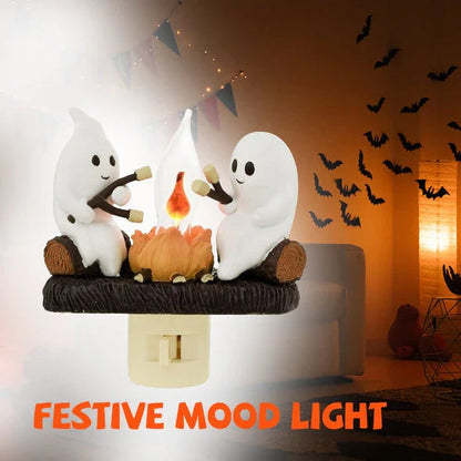 A spooky yet adorable nightlight featuring a friendly ghost enjoying a cozy campfire, creating a warm and soothing ambiance for any room.