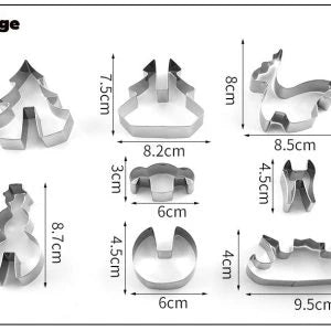 Stainless steel 3D Christmas cookie cutters in various festive shapes, perfect for elevating your holiday baking
