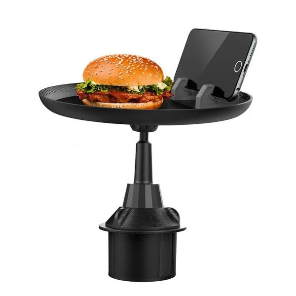 Car Cup Holder Tray Table with Adjustable Arm, Spacious Platform, and Sturdy Plastic Construction for Convenient In-Car Dining and Snacking