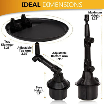 Car Cup Holder Tray Table with Adjustable Arm, Spacious Platform, and Sturdy Plastic Construction for Convenient In-Car Dining and Snacking