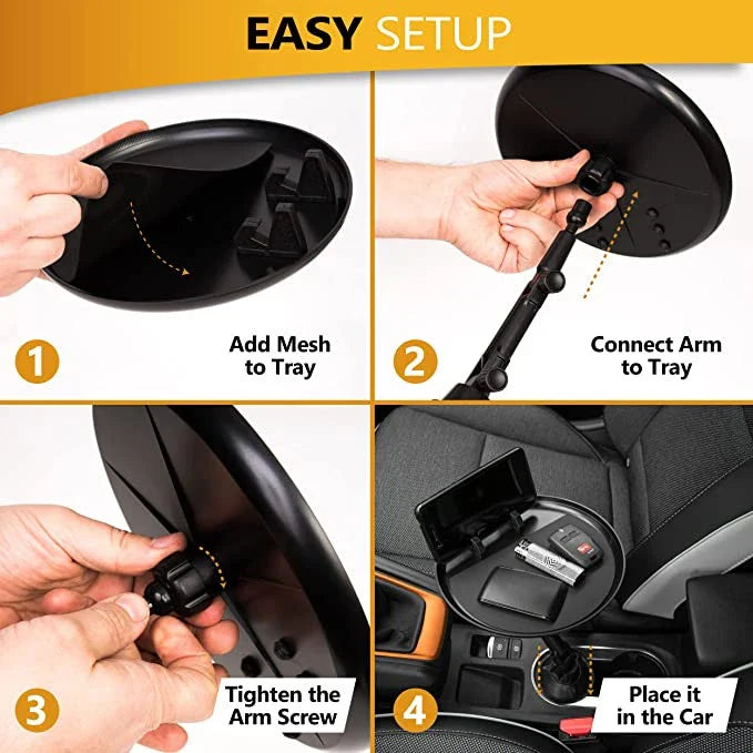 Car Cup Holder Tray Table with Adjustable Arm, Spacious Platform, and Sturdy Plastic Construction for Convenient In-Car Dining and Snacking