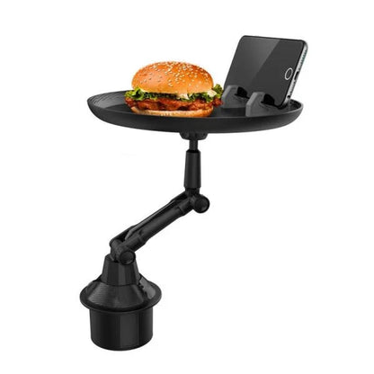 Car Cup Holder Tray Table with Adjustable Arm, Spacious Platform, and Sturdy Plastic Construction for Convenient In-Car Dining and Snacking