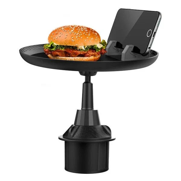 Car Cup Holder Tray Table with Adjustable Arm, Spacious Platform, and Sturdy Plastic Construction for Convenient In-Car Dining and Snacking