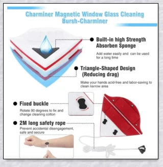 Glass Double-Sided Window Cleaner - Effortless window cleaning tool with magnetic design for cleaning inside and outside glass surfaces