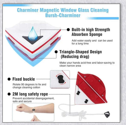 Glass Double-Sided Window Cleaner - Effortless window cleaning tool with magnetic design for cleaning inside and outside glass surfaces