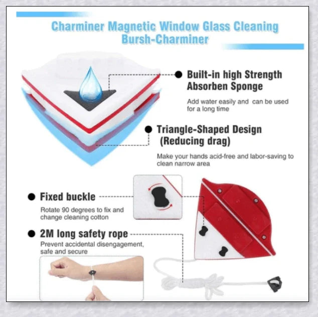Glass Double-Sided Window Cleaner - Effortless window cleaning tool with magnetic design for cleaning inside and outside glass surfaces