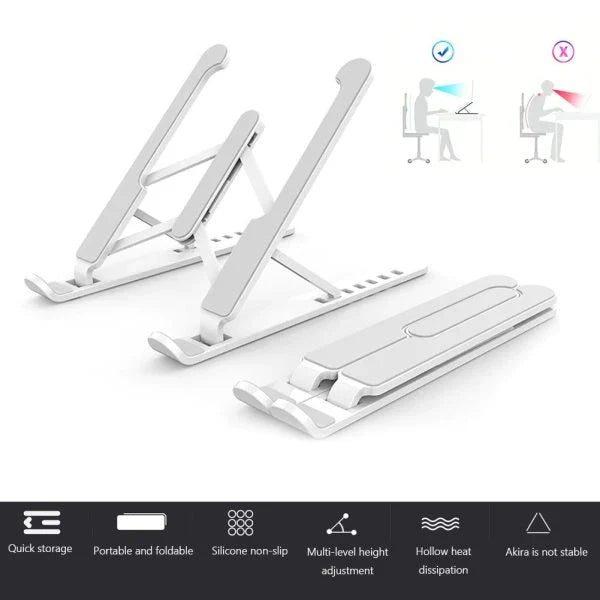 Adjustable Non-Slip Laptop Stand Support Holder for 11-17 Inch Tablets, Crafted with Premium ABS Material, 6 Height Levels, Stable Triangular Design, Heat Dissipating