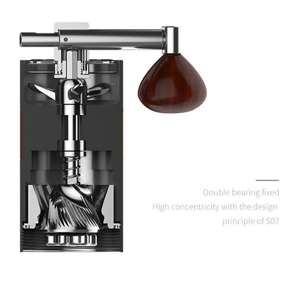 Stainless steel hand coffee grinder with conical burr design for precise, consistent grinding