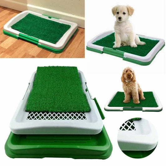 Indoor dog toilet training mat with realistic artificial grass surface and liquid-trapping design