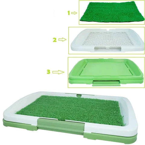 Indoor dog toilet training mat with realistic artificial grass surface and liquid-trapping design
