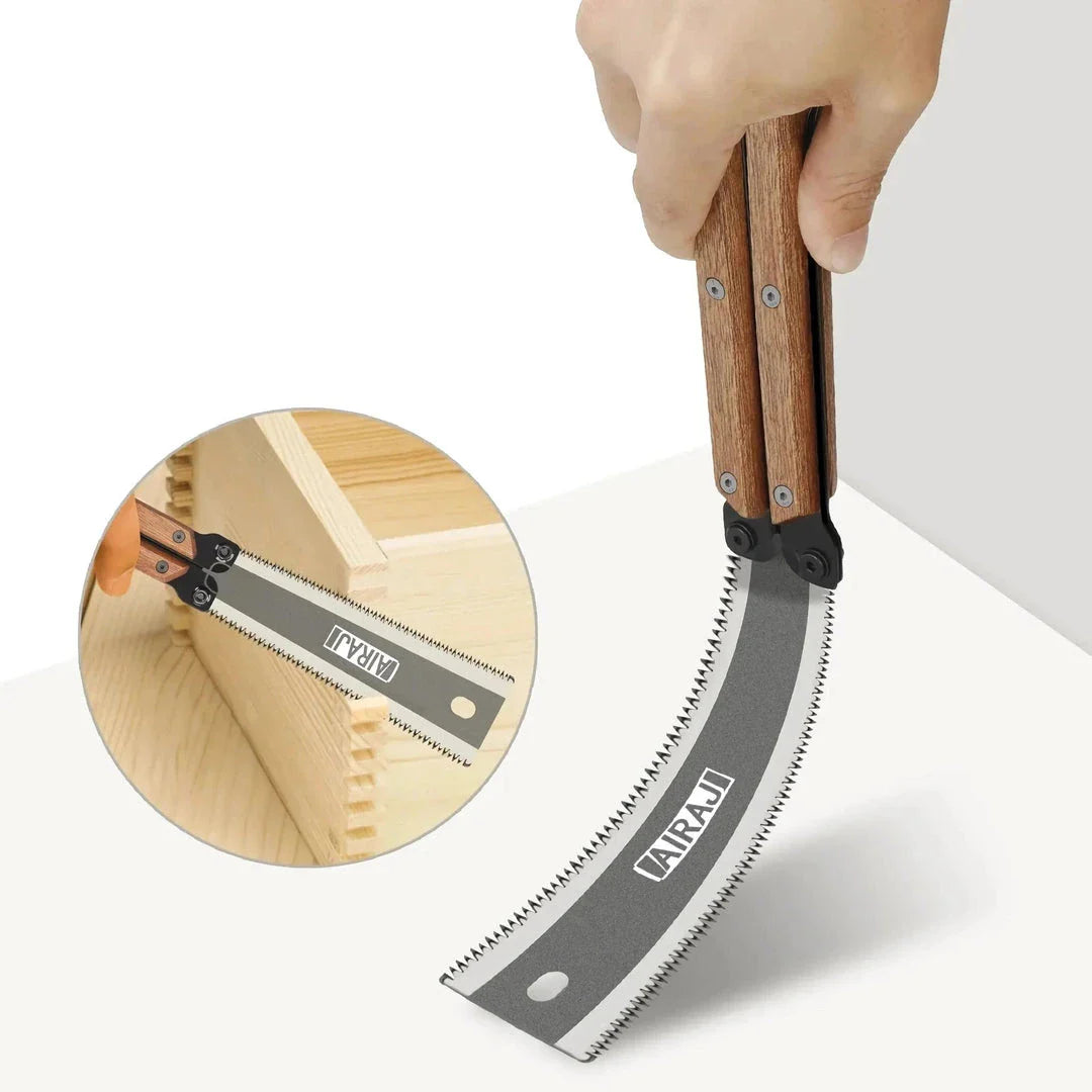Folding SK5 Steel Pocket Garden Saw with fine-toothed blade and hardwood handle for precision woodworking