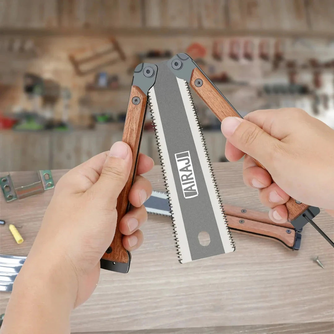 Folding SK5 Steel Pocket Garden Saw with fine-toothed blade and hardwood handle for precision woodworking