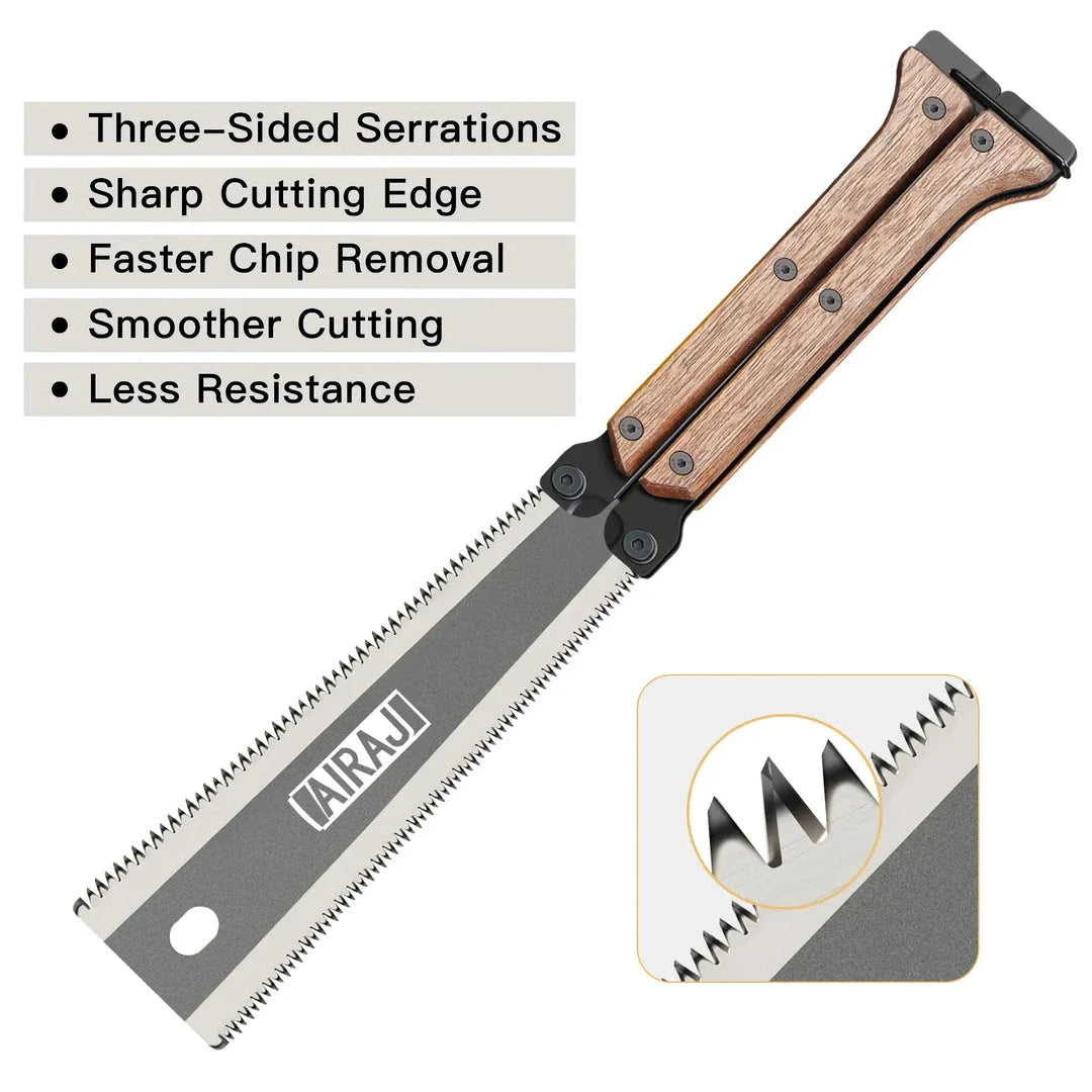 Folding SK5 Steel Pocket Garden Saw with fine-toothed blade and hardwood handle for precision woodworking