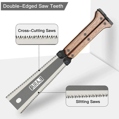 Folding SK5 Steel Pocket Garden Saw with fine-toothed blade and hardwood handle for precision woodworking