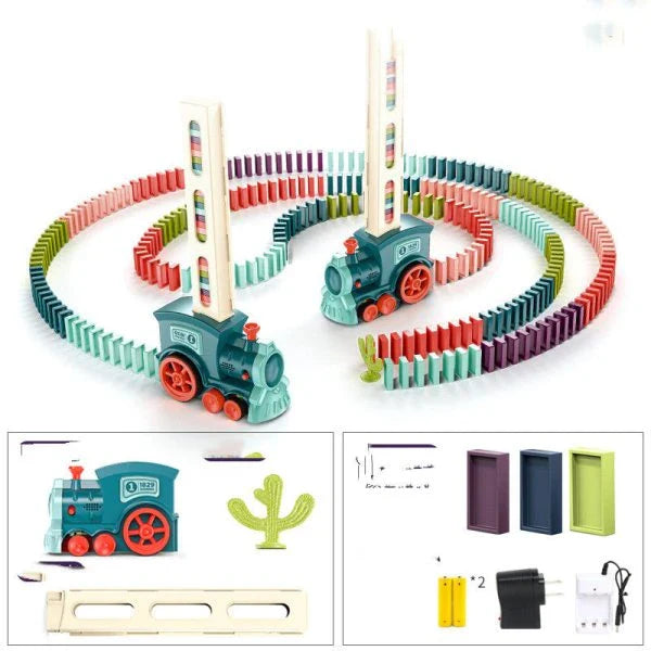 Automatic Domino Trains - Effortless Domino Laying, Steerable Design, Reusable Cartridge for Convenient Setup