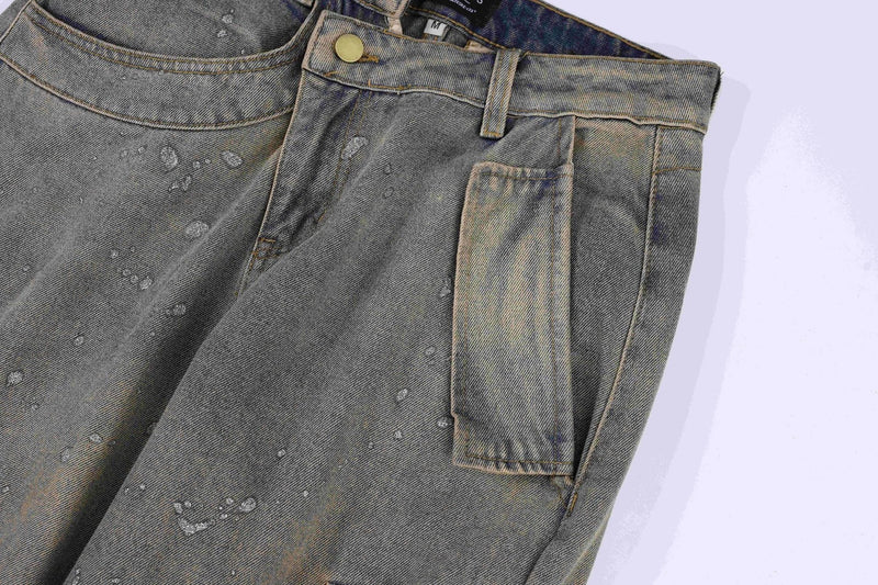 Hhomeenjoy American Street Fashion Retro Easy Matching Washed Cargo Pocket Denim Trousers