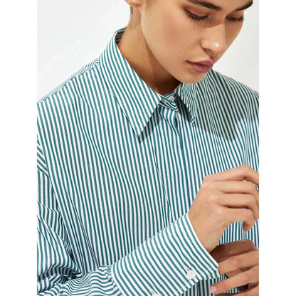 Casual striped cotton blouse with lace-up detail, perfect for versatile wear from the office to weekends.