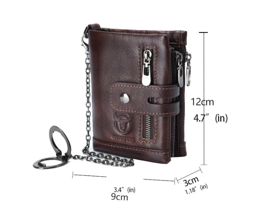 Leather mobile phone holder wallet with multi-function anti-theft chain in black, brown, and yellow brown colors