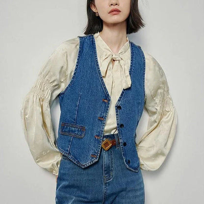 Elegant sleeveless v-neck button vest in solid colors for casual and daily wear