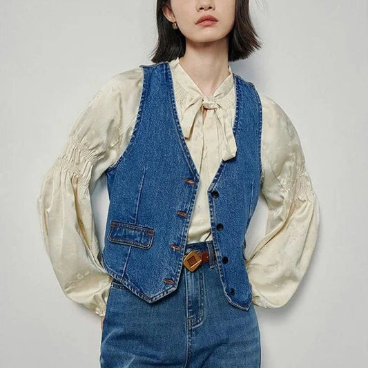 Elegant sleeveless v-neck button vest in solid colors for casual and daily wear