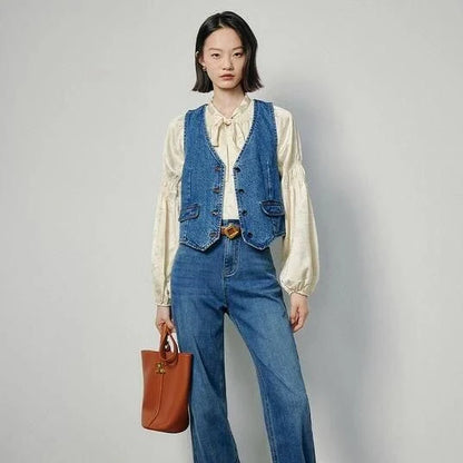 Elegant sleeveless v-neck button vest in solid colors for casual and daily wear